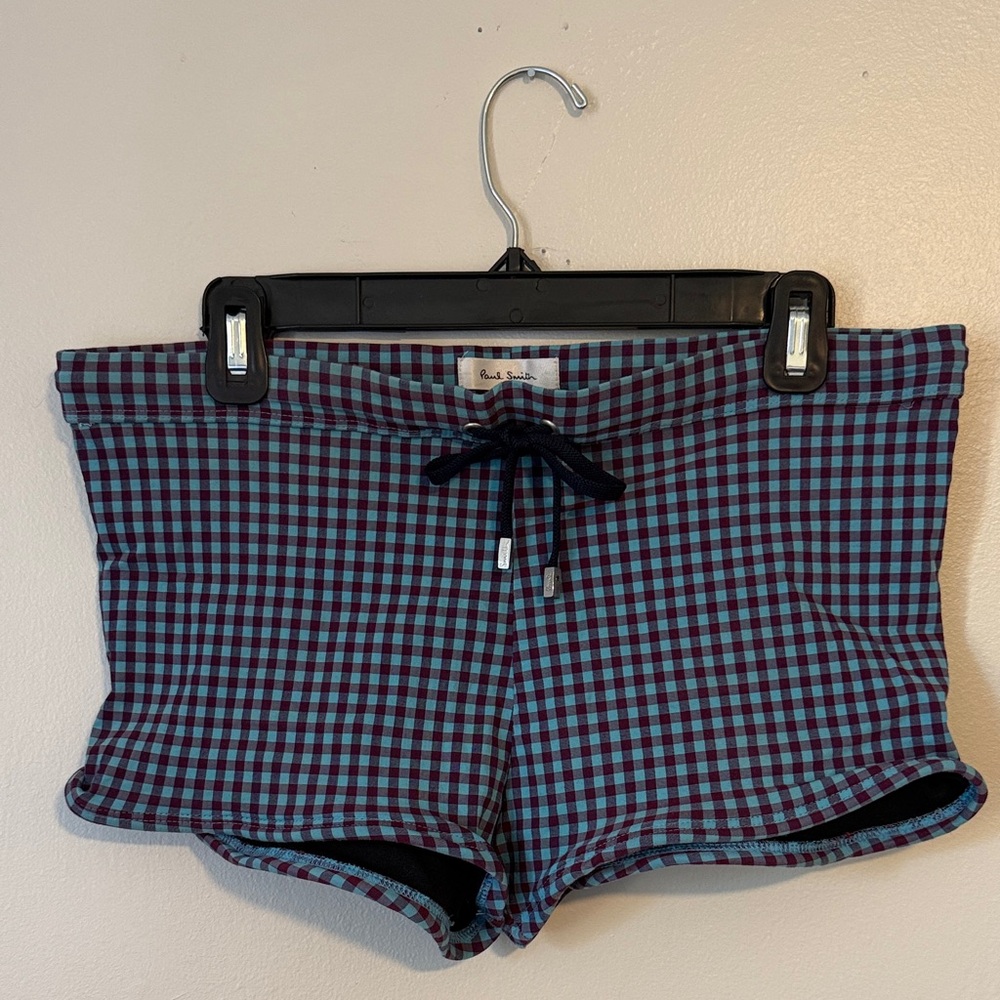 Paul Smith London Men's Swim Shorts - Blue and Burgundy Gingham